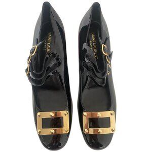 Saint Laurent Paris Black Patent Mary Jane Pumps - Red Glitter Heel - Size 38